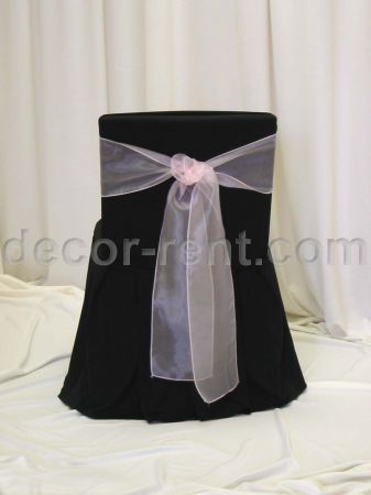 Black Offcie Chair Cover with Pink Organza Tie Black Offcie Chair Cover with Pink Organza Tie